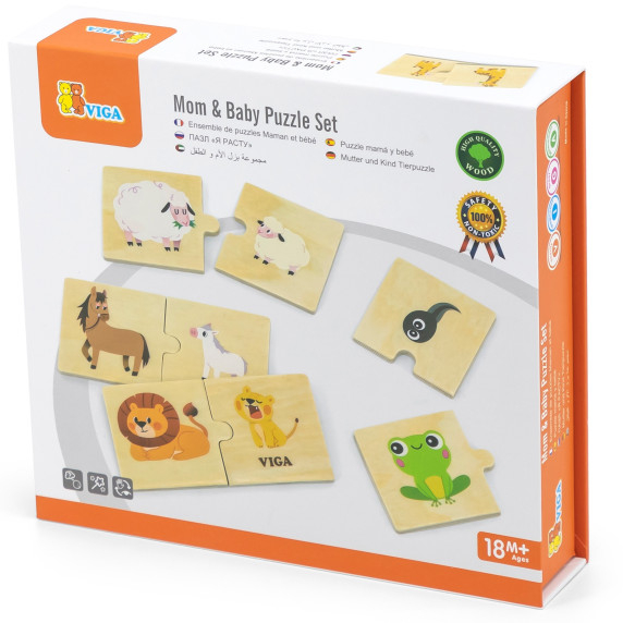 VIGA Wooden Puzzle Small and Large Animals