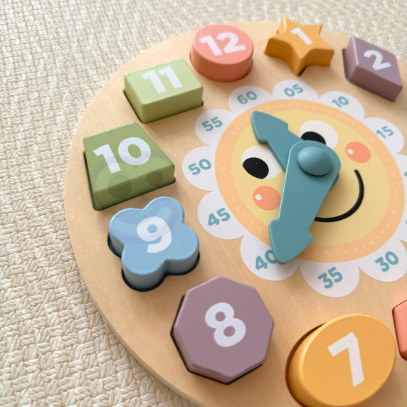 TOOKY TOY Wooden Clock Educational Toy Learning Time Shapes