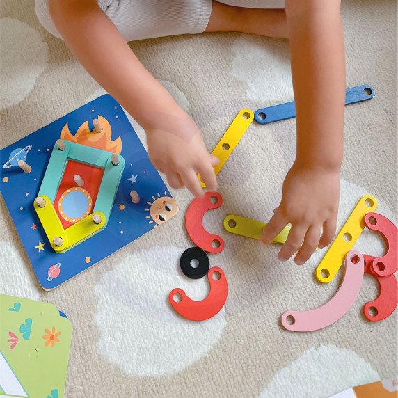 TOOKY TOY Wooden Puzzle Blocks Pegs Animal Patterns to Recreate FSC Certified