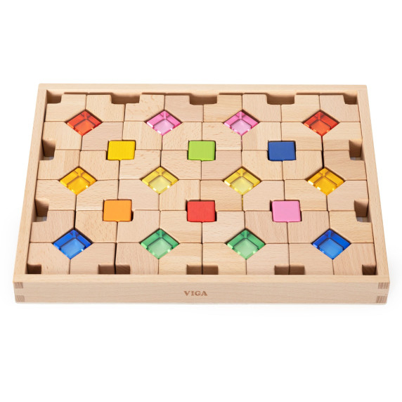 VIGA Wooden Acrylic Light Blocks Construction 66 pcs 18m+