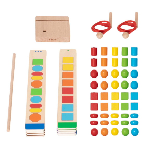 VIGA Wooden Beads for Stringing Sequencing Patterns 64 pcs 3+