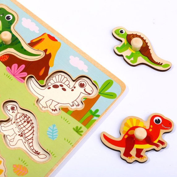TOOKY TOY Wooden Montessori Puzzle Dinosaurs Shapes Puzzle