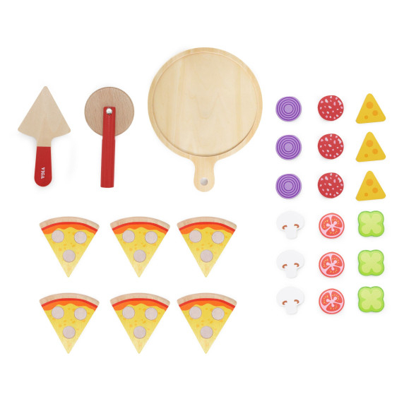 VIGA Wooden Pizza Slicer Kitchen Set 27 Pieces for Children 18M+