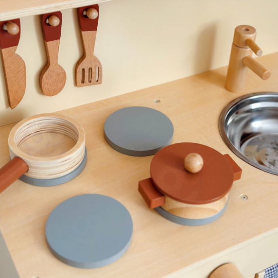 TOOKY TOY Wooden Beige Kitchen with Accessories