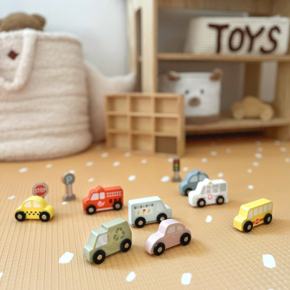 TOOKY TOY Set of Wooden Vehicles and Road Signs in a Box