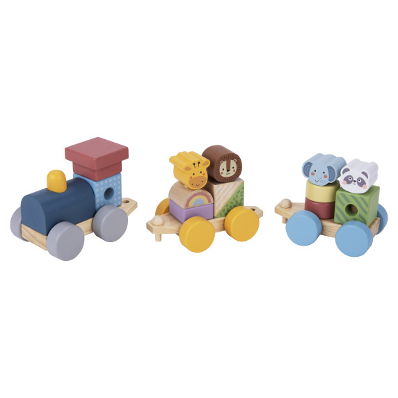 TOOKY TOY Wooden Train with Animals Blocks Montessori Puzzle