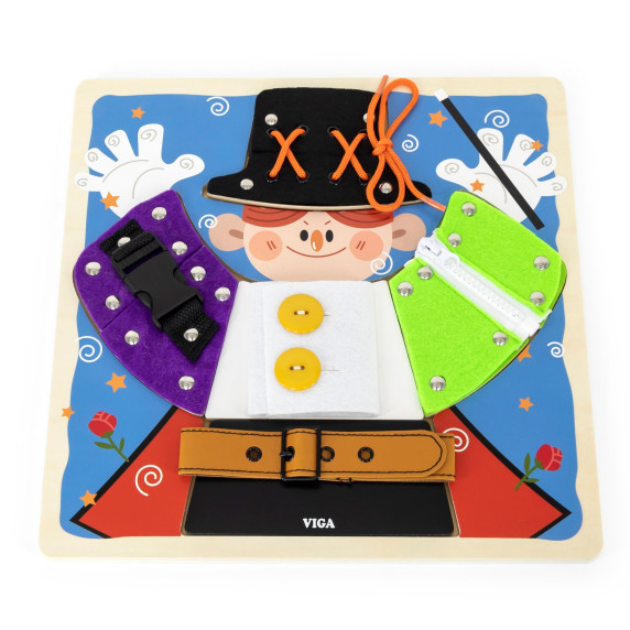 VIGA Wooden Manipulation Board with Clasps and Locks Monstessori Magician