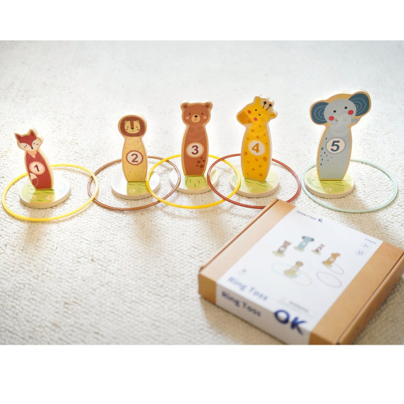 TOOKY TOY Throw at the Target Wooden Skill Game Hoops 15 pcs.