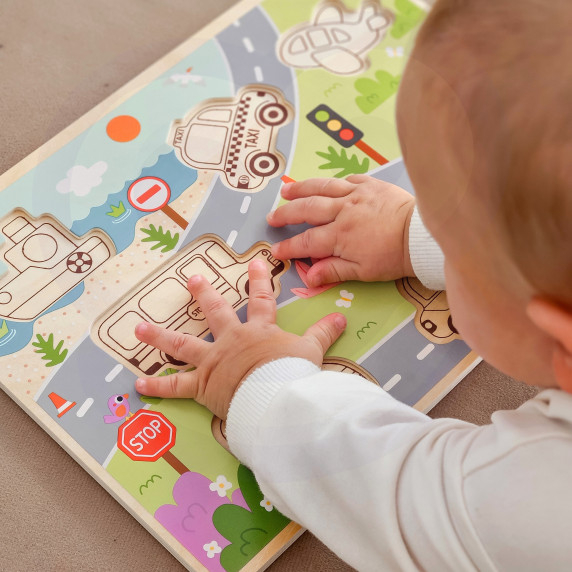 TOOKY TOY Wooden Montessori Puzzle Vehicles Cars Plane Ship City Match Shapes