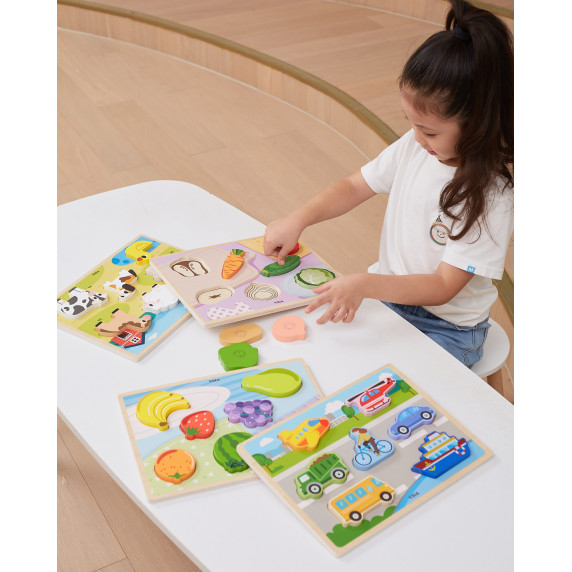 VIGA Wooden Puzzle Montessori 2-in-1 Figures Farm