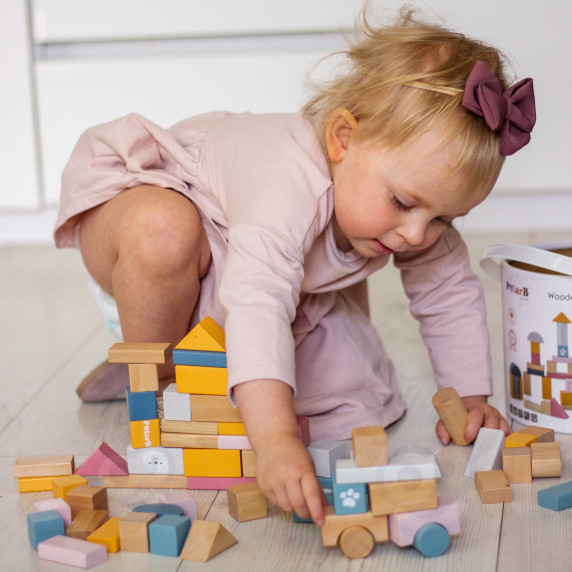 VIGA PolarB Set of wooden blocks in a bucket - 60 pieces