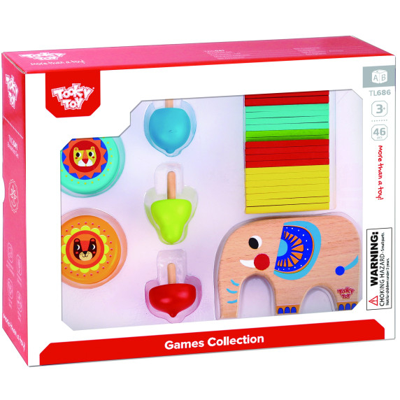 TOOKY TOY Set of Skill Games Pick-up Sticks JoJo Spinning Top Elephant 46 pcs.
