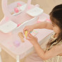 VIGA Large Wooden Dressing Table in White and Pink with Mirror and Chair