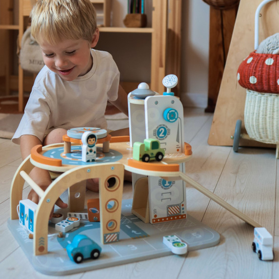 TOOKY TOY Wooden Space Parking Space Station