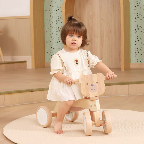 VIGA PolarB Wooden Ride-on Brown Teddy Bear with Soft Wheels