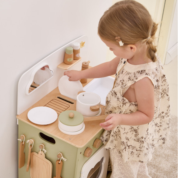 VIGA PolarB Large Wooden Kitchen with Folding Countertop + Curtain Cabinet