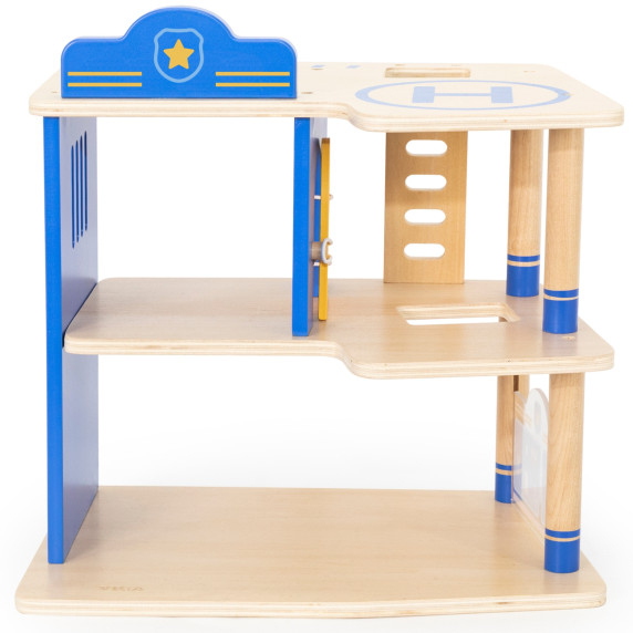 VIGA Wooden Police Station Police Car 3 levels 14 pieces