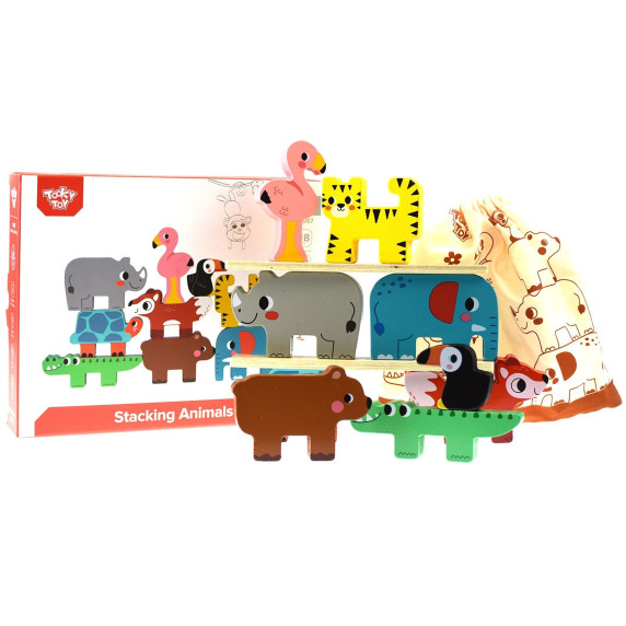 TOOKY TOY Wooden Blocks Puzzle Animals Montessori 9 pcs.