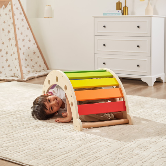 VIGA Wooden Rocker Bridge 2 in 1 Montessori Rainbow Swing