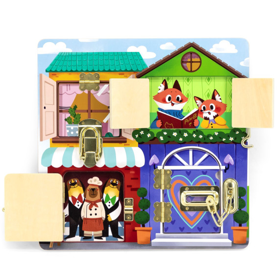 VIGA Wooden Manipulative Board for Opening Locks and Latches Montessori House