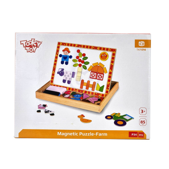 TOOKY TOY Wooden Double-Sided Puzzle Board Magnetic Puzzle Farm