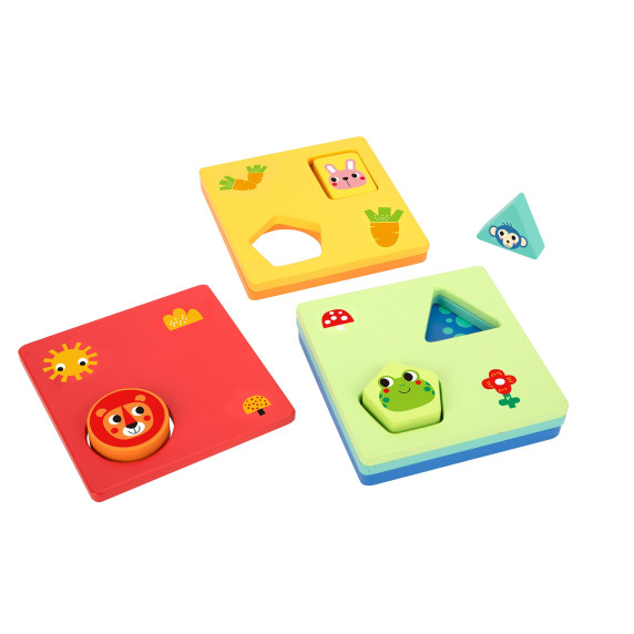 TOOKY TOY Montessori Puzzle Shapes and Colors Animals 6 Boards FSC
