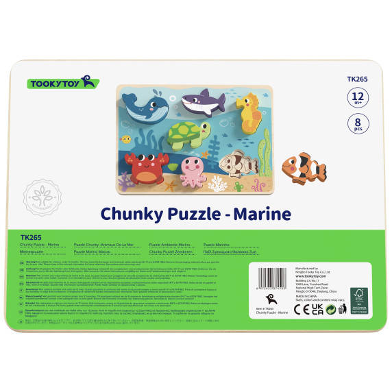 TOOKY TOY Wooden Montessori Puzzle Sea World Fish Turtle Shapes