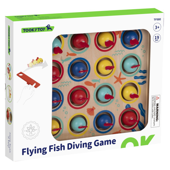 TOOKY TOY Game for Children Wooden Table Flying Fish 19 pcs.