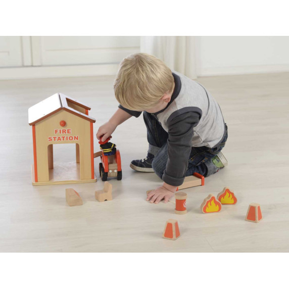 MASTERKIDZ Mini Fire Station Wooden Set