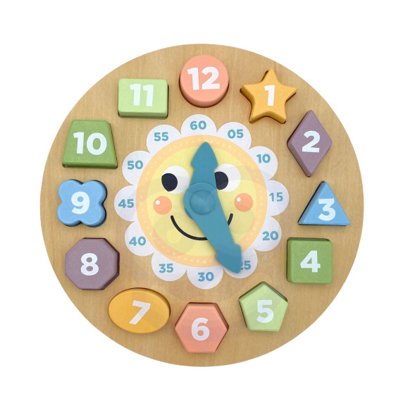 TOOKY TOY Wooden Clock Educational Toy Learning Time Shapes