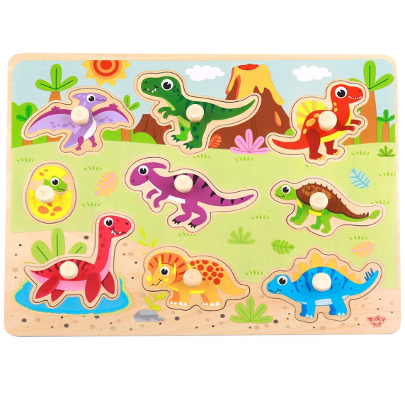 TOOKY TOY Wooden Montessori Puzzle Dinosaurs Shapes Puzzle