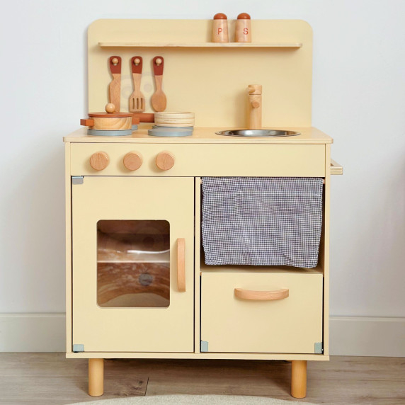 TOOKY TOY Wooden Beige Kitchen with Accessories