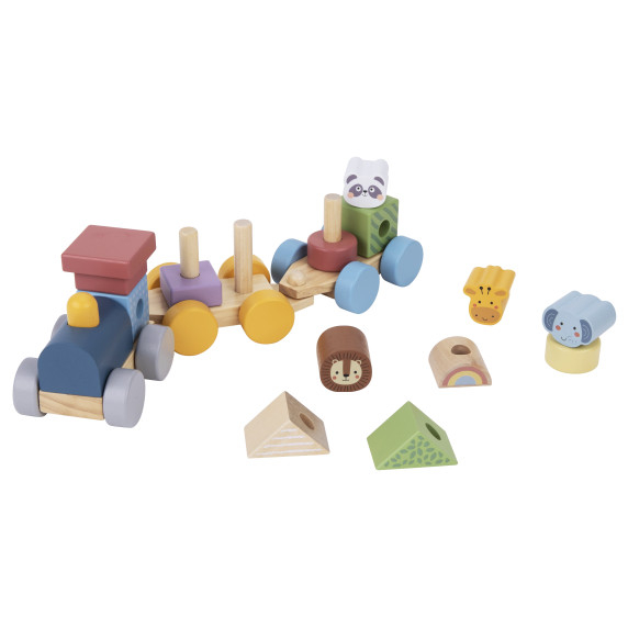 TOOKY TOY Wooden Train with Animals Blocks Montessori Puzzle