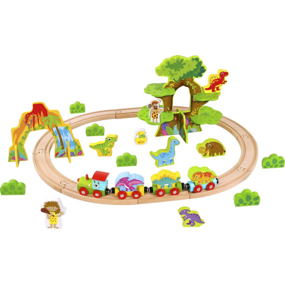 TOOKY TOY Wooden Magnetic Train Dinosaurs + Figures