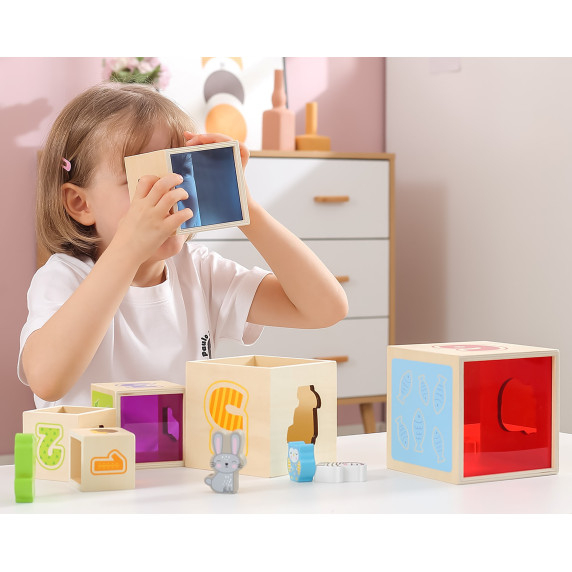 VIGA Wooden Pyramid Puzzle Blocks Sorter Montessori