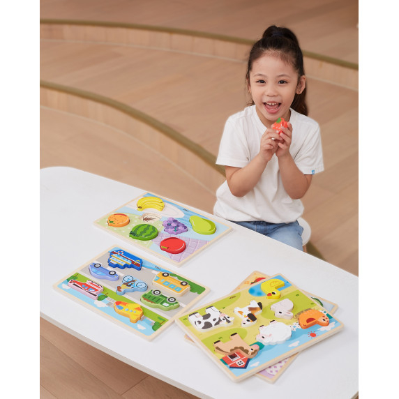 VIGA Wooden Puzzle Montessori 2-in-1 Figures Farm