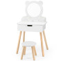 VIGA Large White Wooden Dressing Table with Mirror and Chair