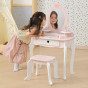 VIGA Large Wooden Dressing Table in White and Pink with Mirror and Chair