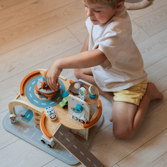 TOOKY TOY Wooden Space Parking Space Station