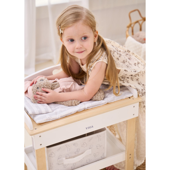 VIGA Wooden Changing Table 2 in 1 Bathtub for Dolls