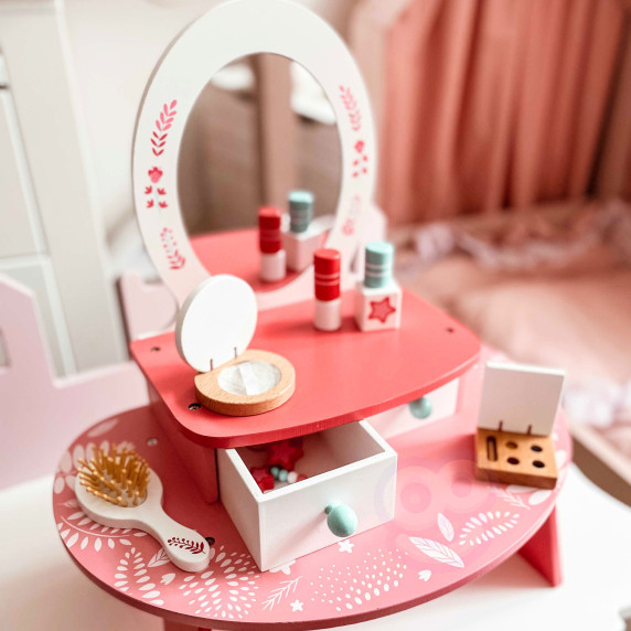 TOOKY TOY Pink Wooden Makeup Dressing Table with Mirror