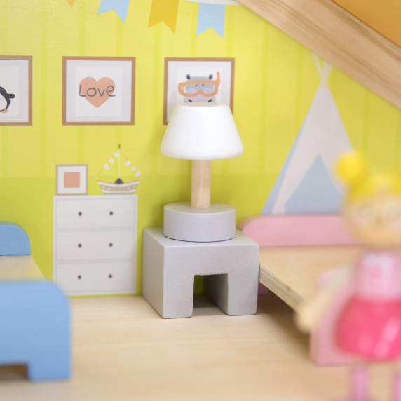VIGA Wooden Dollhouse Set with Dolls and Accessories