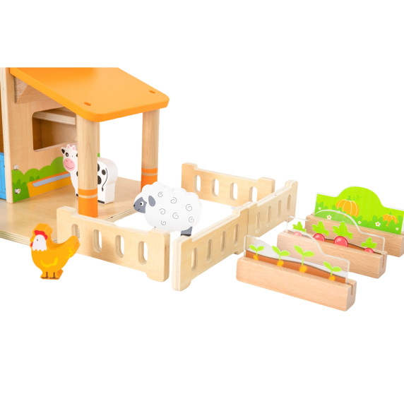 VIGA Wooden Farm Farmer's House with Garden and Tractor 21 pieces