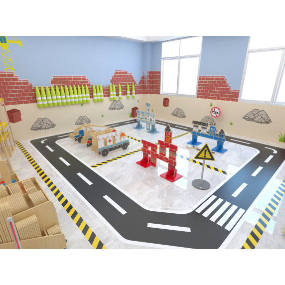 CLASSIC WORLD EDU Huge Wooden Construction Blocks Set Vehicles Ambulance 124 pcs.