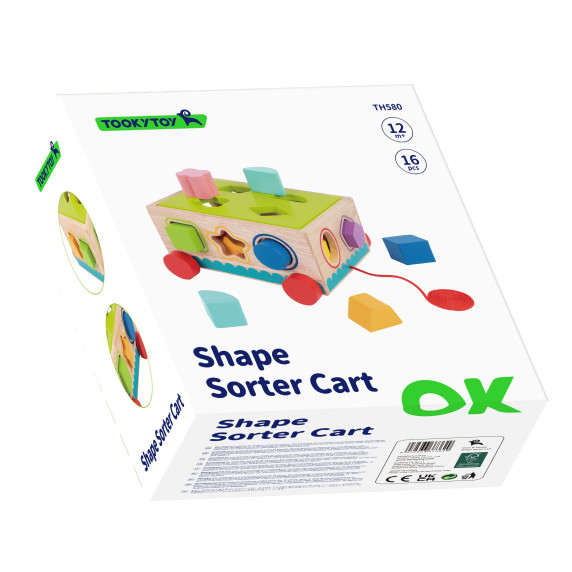 TOOKY TOY Wooden Sorter Cart Blocks 16 pcs.