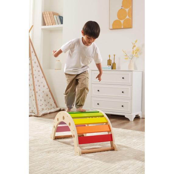 VIGA Wooden Rocker Bridge 2 in 1 Montessori Rainbow Swing