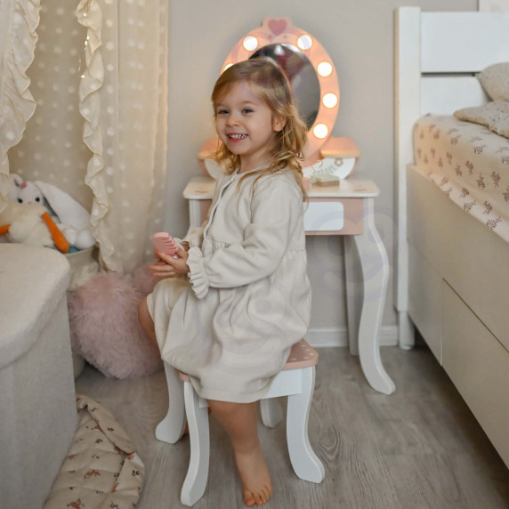 TOOKY TOY Wooden Dressing Table with Chair, Accessories, Mirror with LED Lighting + Cosmetics