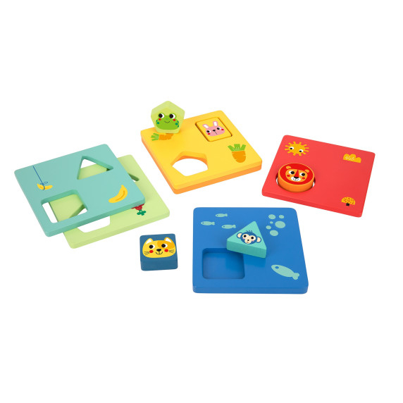 TOOKY TOY Montessori Puzzle Shapes and Colors Animals 6 Boards FSC