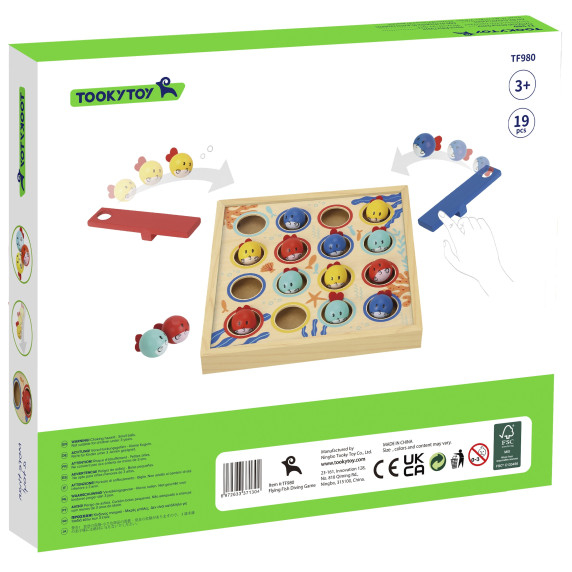TOOKY TOY Game for Children Wooden Table Flying Fish 19 pcs.