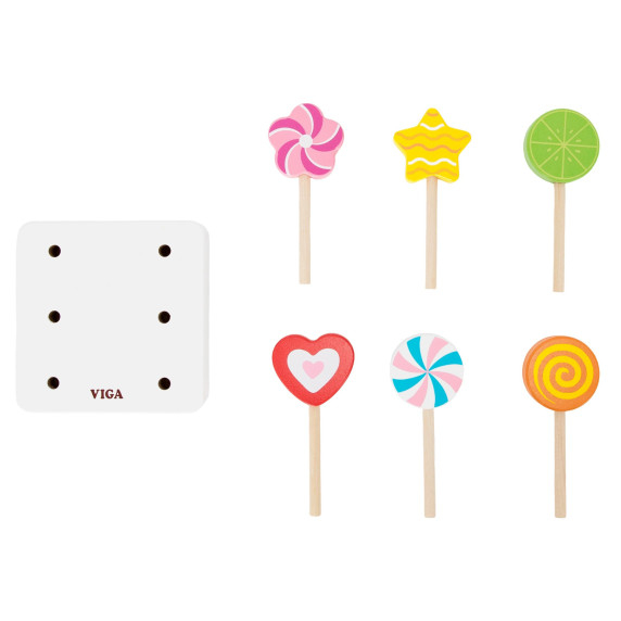 VIGA Wooden Lollipops Confectionery Shop Set of 6 for Children 18m+